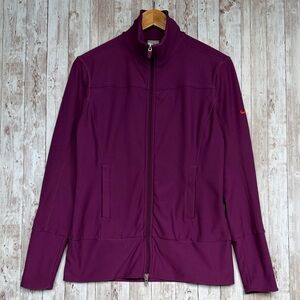 Nike Womens Track Jacket sz Medium Purple Red Logo Full Zip High Neck DriFit Run